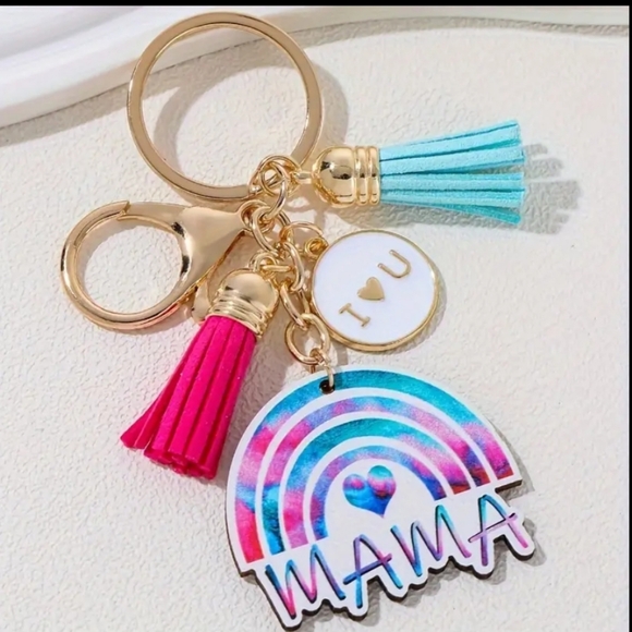 BRAND NEW! "I Love You MAMA" Wood Rainbow Keychain/Purse Charm~Mother’s Day Gift - Picture 2 of 2